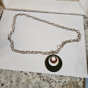 Gold Tone and Black Circular Pendant Necklace